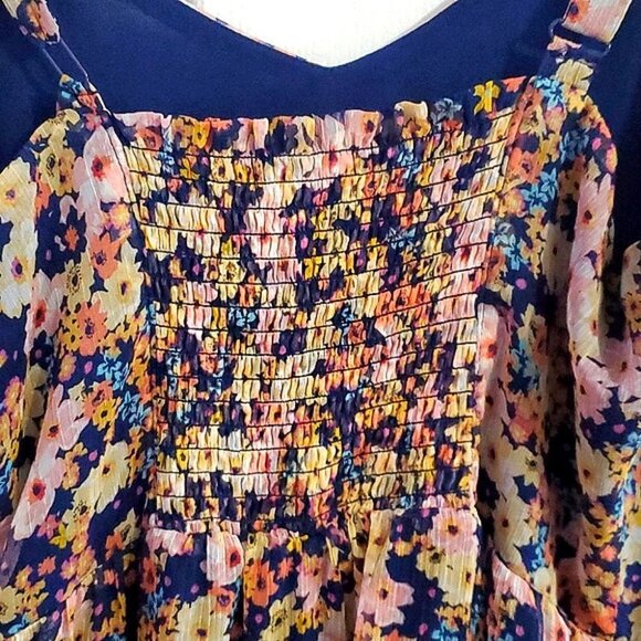 Rachel Zoe Boho Floral Smocking Tiered Layered Spring Maxi Dress - Picture 7 of 12
